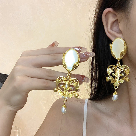 Metal Rhinestone Pearl Female Earrings